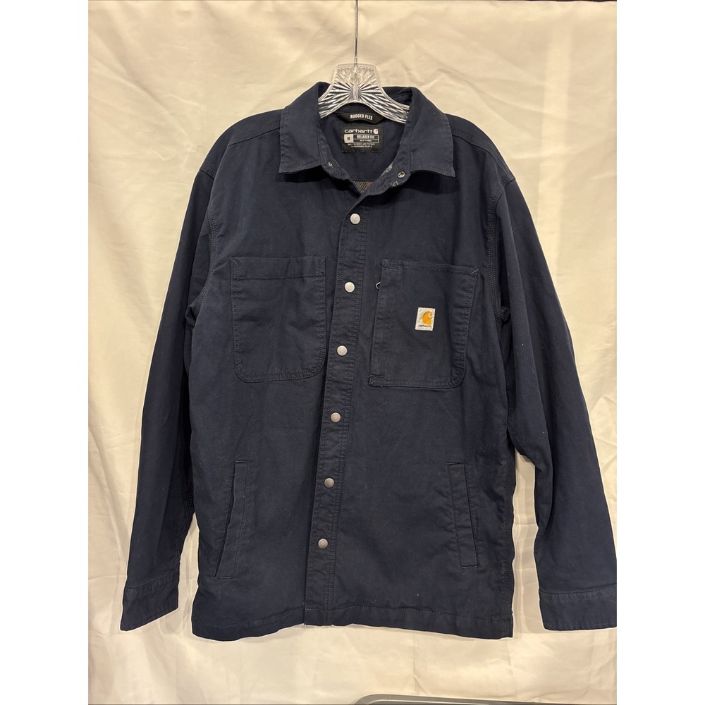 Carhartt Rugged Flex Shirt Jacket Mens M Navy Fleece Lined TJ5532-M